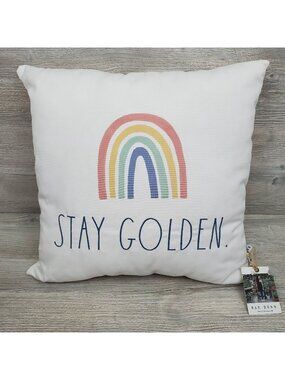 Rae Dunn Stay Golden rainbow boho square throw pillow